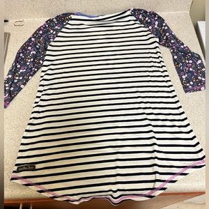 Maltida Jane Women‘s 3/4 Sleeve Shirt Small Striped Floral Sleeves blue &purple